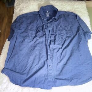 Rocawear Classic Mens 6XB Blue Linen Blend Short Sleeve Button Up Shirt Utility